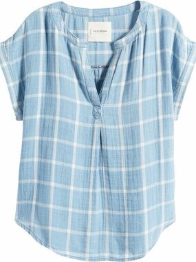 Lucky Brand Blue White Plaid Cotton Popover Shirt Top XL